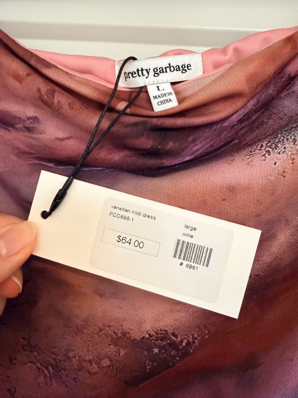 Pretty Garbage Draped Sunset Print Bodycon Dress - Size L - Picture 3 of 5